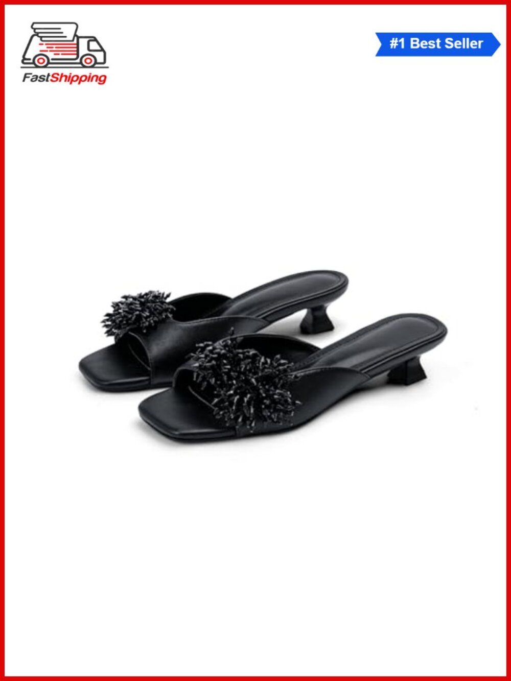 ✨ Kitten Heels Open Square Toe Backless Sandals Mules with Bowknot Satin